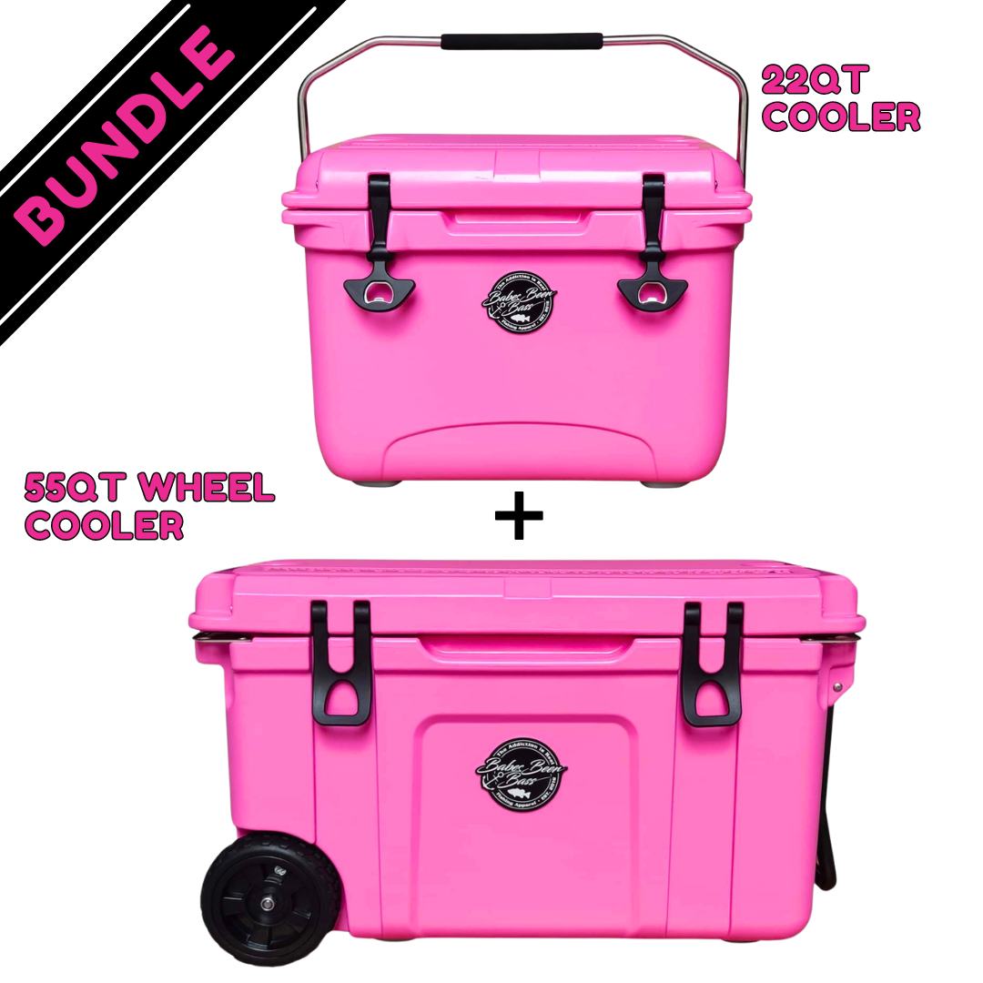 PINK 22QT LED LIGHT COOLER + 55QT LED WHEEL COOLER BUNDLE!